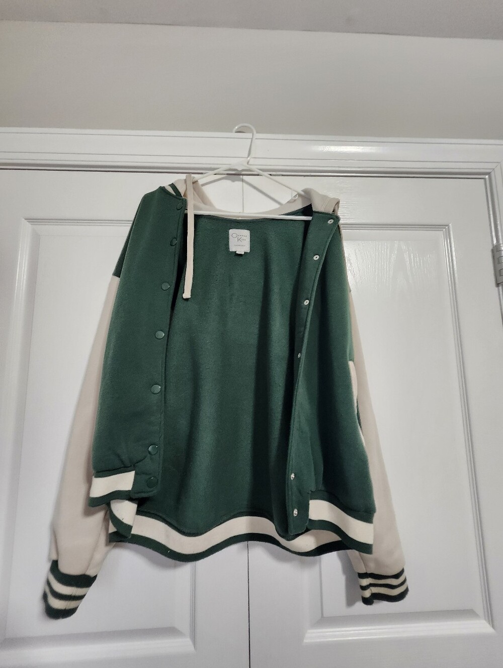 Green and Cream Oversized Letterman/Varsity Jacket Size L